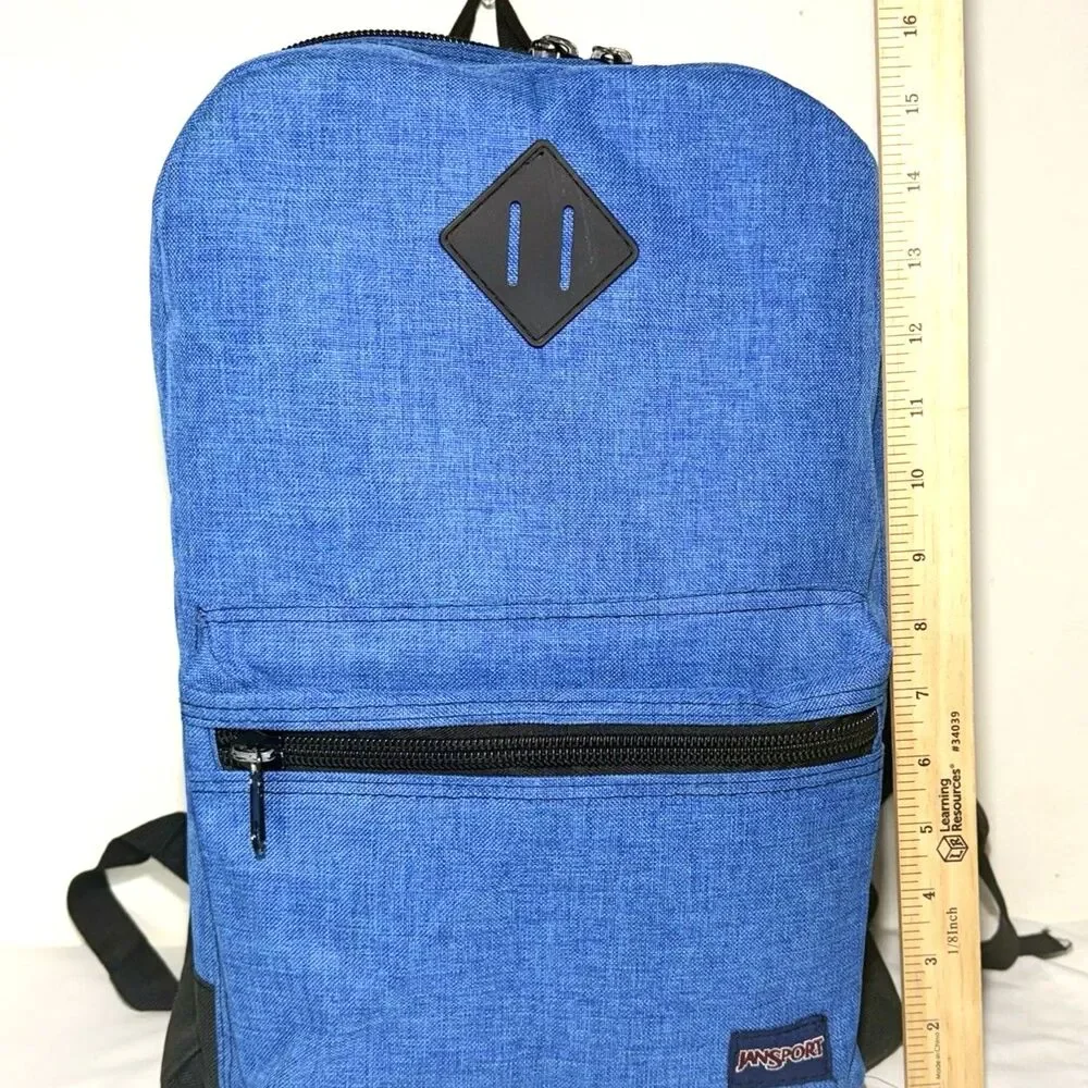 JanSport School Backpack Blue Travel Laptop Front Zip Pocket 16x13x6in